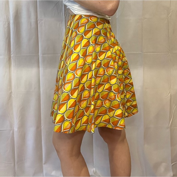 VINTAGE | Handmade geometric abstract print orange yellow a-line skirt - Picture 9 of 10